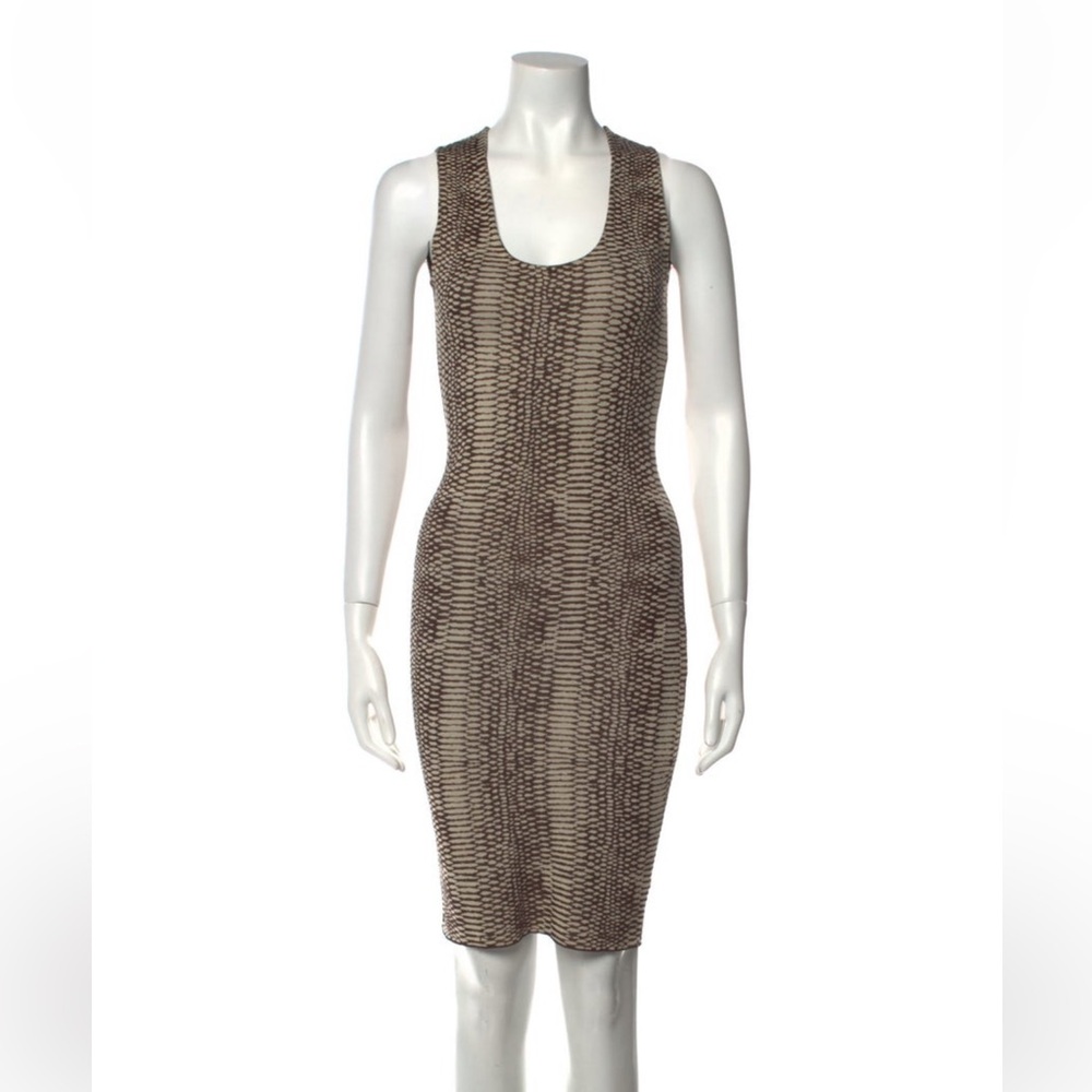Lanvin Brown and Cream silk knee-length sheath Midi Dress